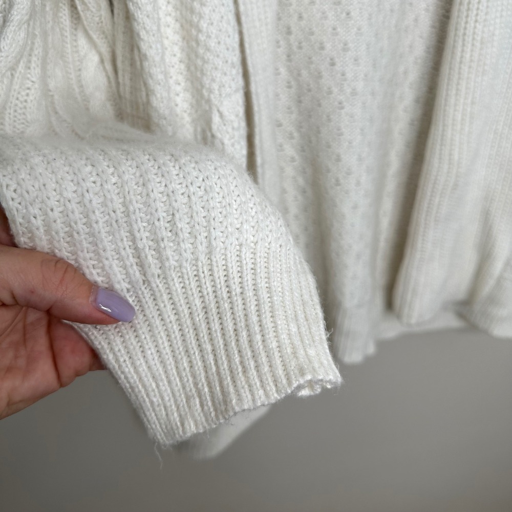Joie Cream Cable Knit Open Front Cardigan Sweater Pockets Womens Size M - Picture 3 of 8